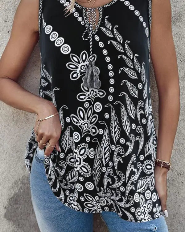 Tribal Vibes Knotted Tank Top – Stylish & Chic Summer Essential Multicolor / L(8-10) Multicolor / M(6)