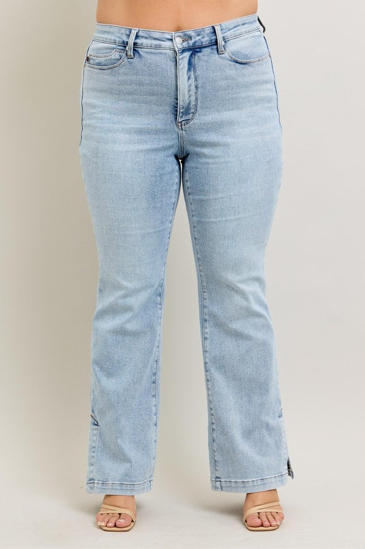 Judy Blue Full Size Tummy Control Vintage Wash Side Slit Slim Boot Jeans Plus Size Light / 14W Light / 16W Light / 18W Light / 14W-Light / 16W-Light / 18W-Light / 20W-Light / 22W-Light / 24W-Light / 0(24)-Light / 1(25)-Light / 3(26)-Light / 5(27)-Light / 7(28)-Light / 9(29)-Light / 11(30)-Light / 13(31)-Light / 15(32)-
