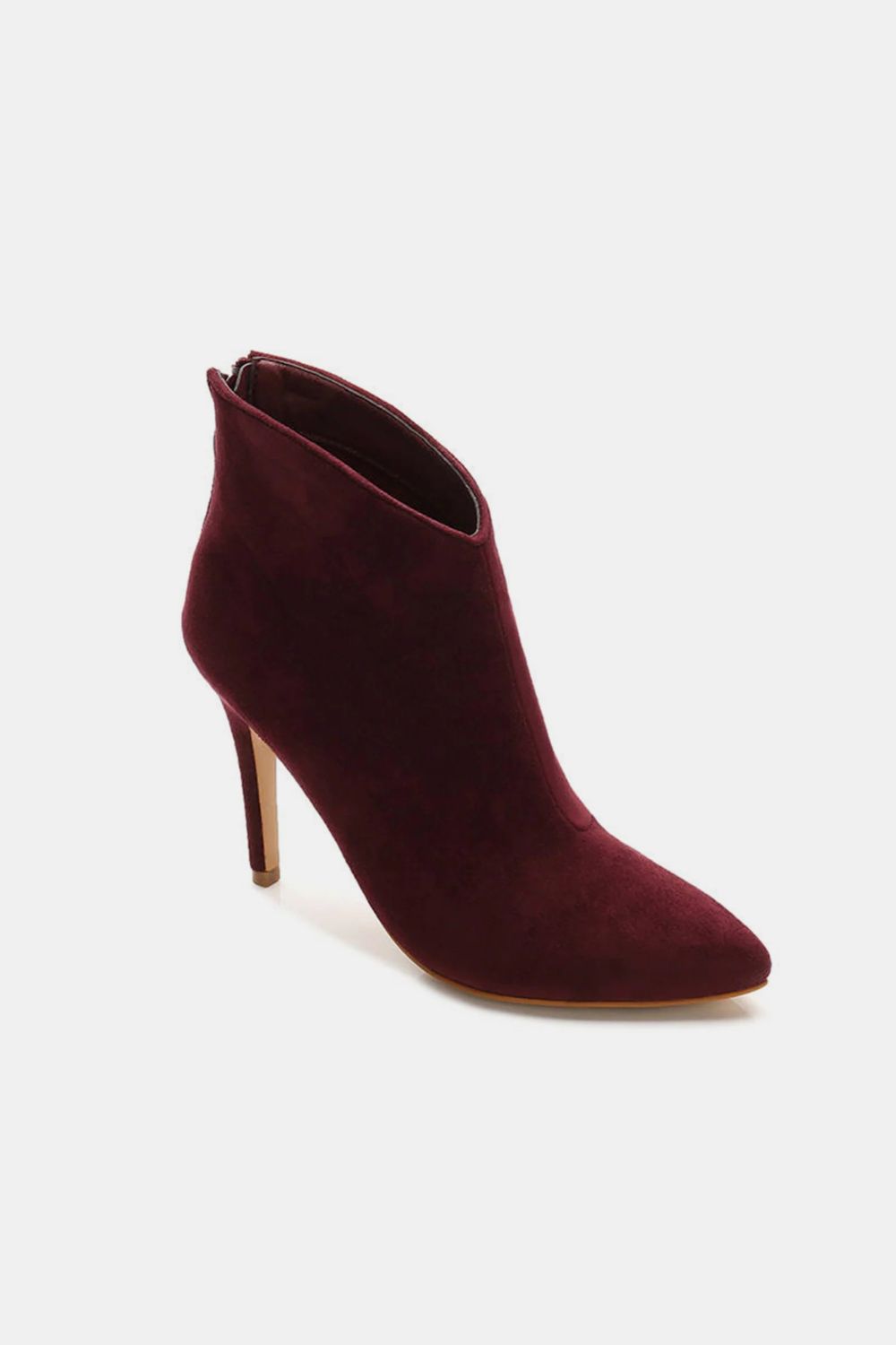 Beast Fashion Suede Stiletto Ankle Booties with Back Zippers Wine / 5.5 Wine / 6