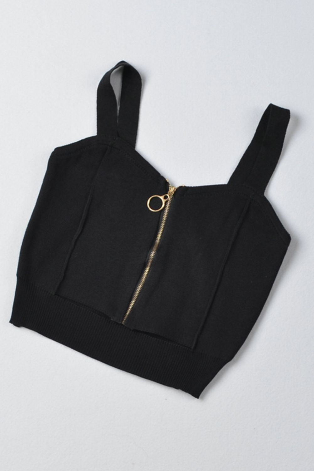 Zip-Up Cutout Sleeveless Knit Top Black / One Size Burgundy / One Size Gold / One Size Black / One Size-Burgundy / One Size-Gold / One Size-Pink Purple / One Size-White / One Size-