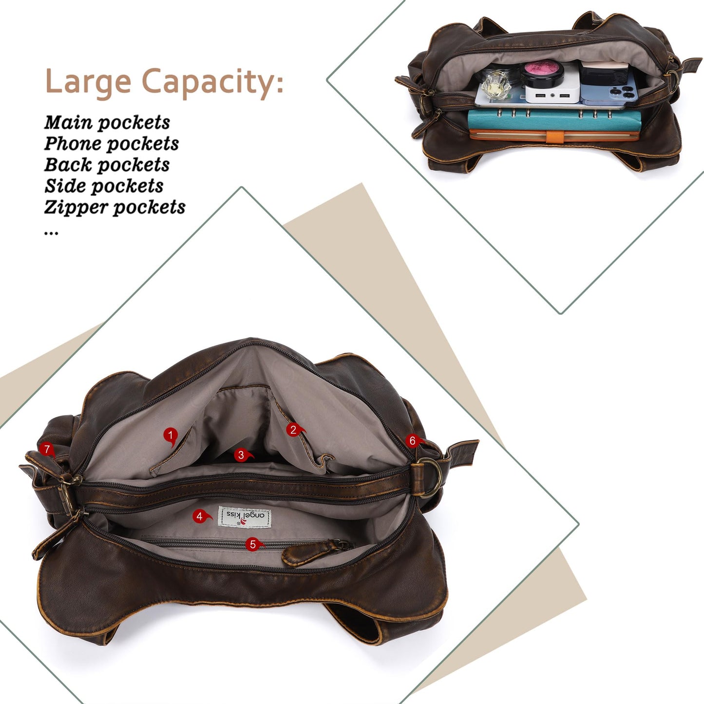 Angelkiss Hobo Purses and handbags for Women Satchel Handbag Women Purses Large Daily Shoulder Bags