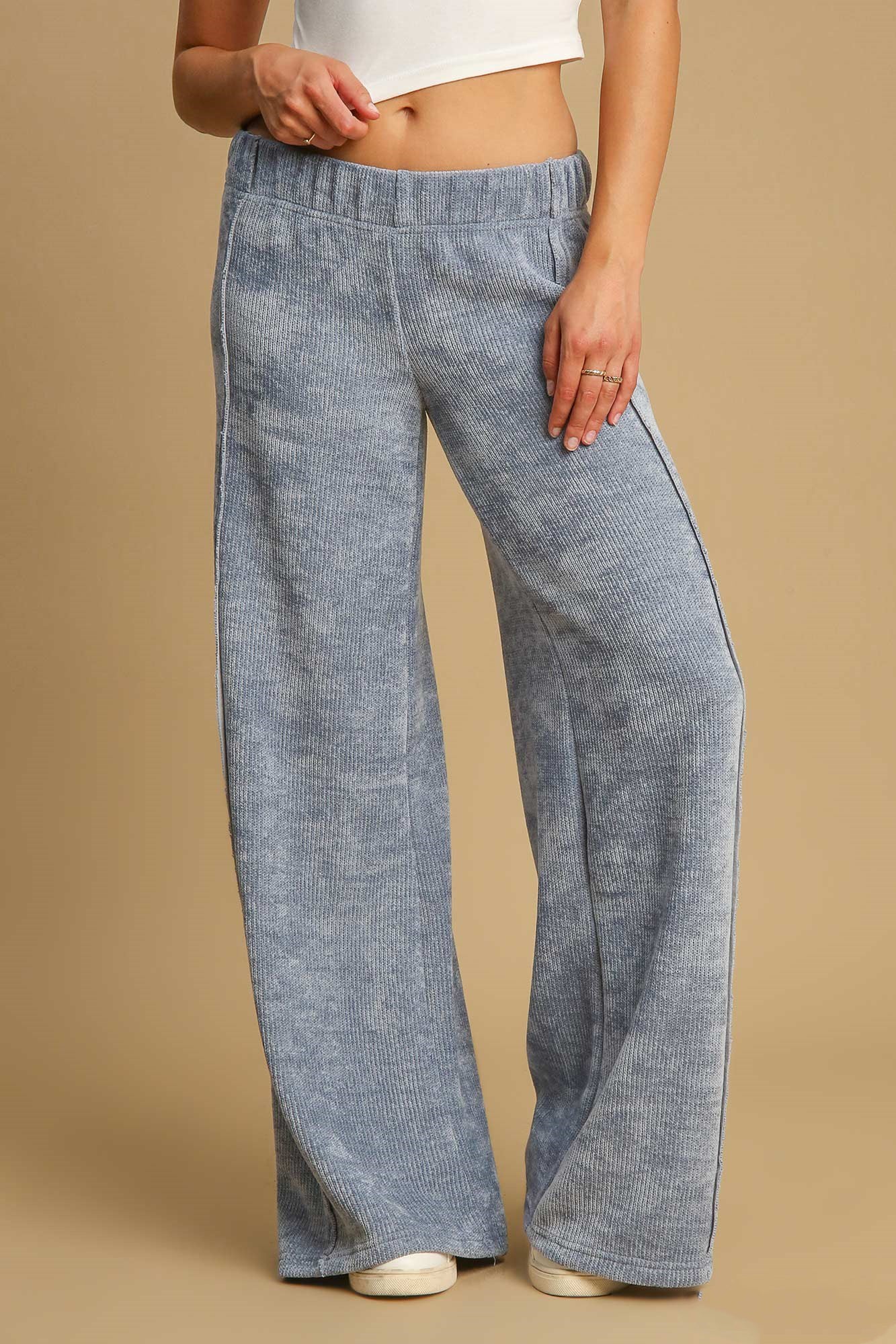 Umgee Elastic Waist Wide Leg Pants Light Blue / S Light Blue / M