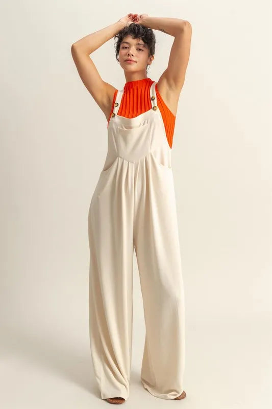 HYFVE Pleated Detail Front Pocket Wide Strap Overalls ALPACA / S ALPACA / M ALPACA / L ALPACA / S-ALPACA / M-ALPACA / L-