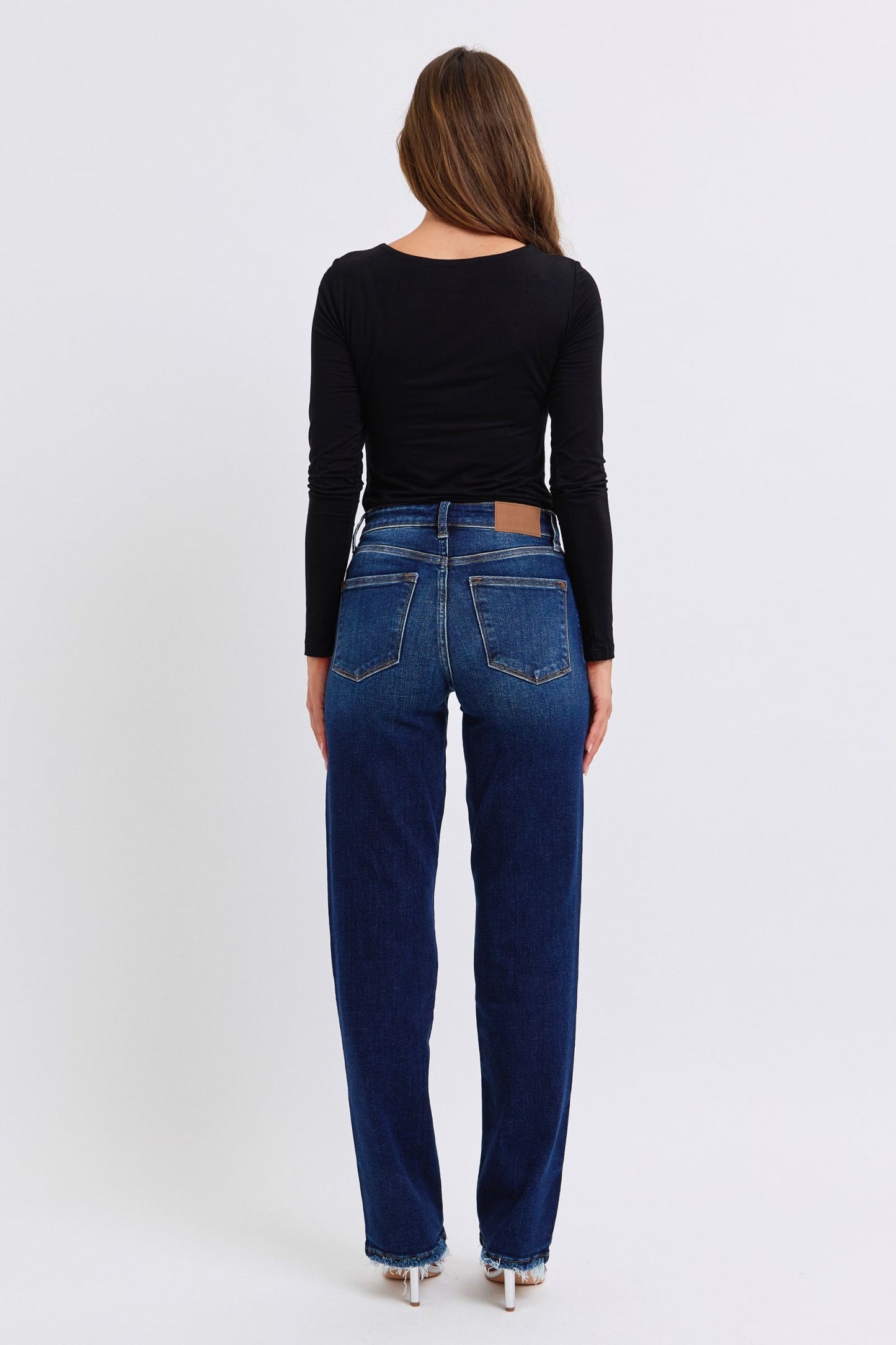 Judy Blue Full Size Raw Hem Straight Leg Jeans Dark / 0(24) Dark / 1(25)