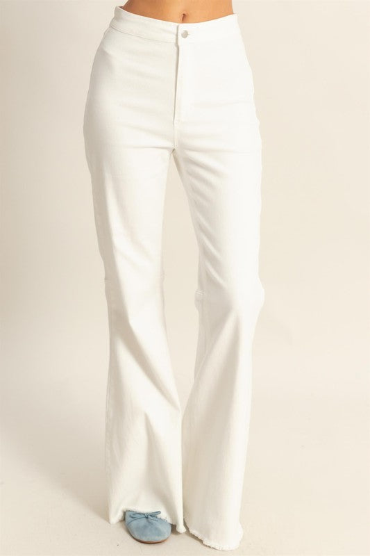 HYFVE Raw Hem High-Waist Washed Flared Jeans White / S White / M White / L White / S-White / M-White / L-