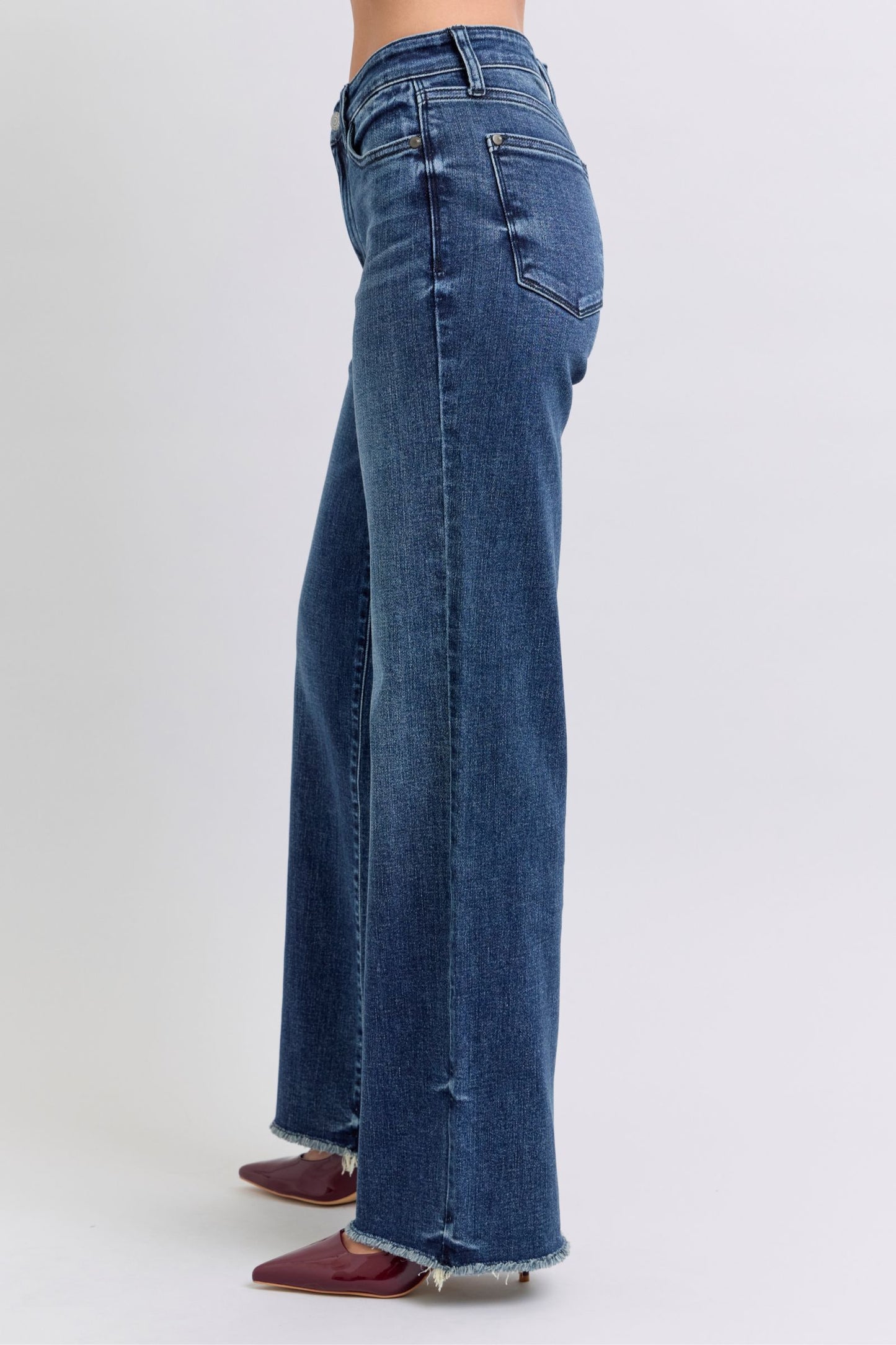 Judy Blue Full Size Raw Hem Mid Rise Jeans Dark / 0(24) Dark / 1(25)