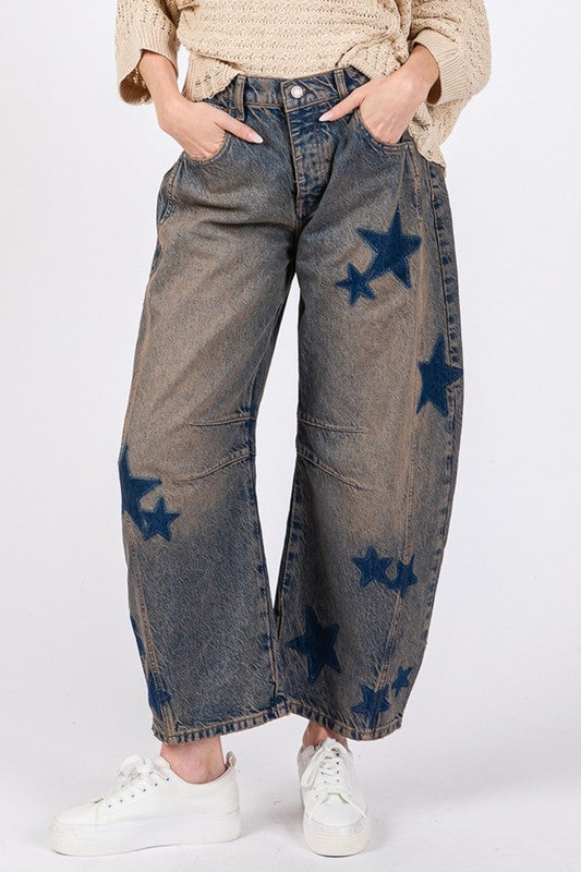 SAGE + FIG Star Wide Leg Jeans with Pockets Dark / S Dark / M