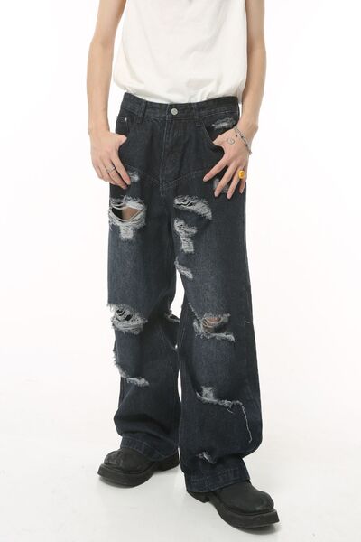 Distressed Wide Leg Pocketed Men's Jeans Dark / XL Dark / L Dark / S Dark / XL-Dark / L-Dark / S-Dark / M-