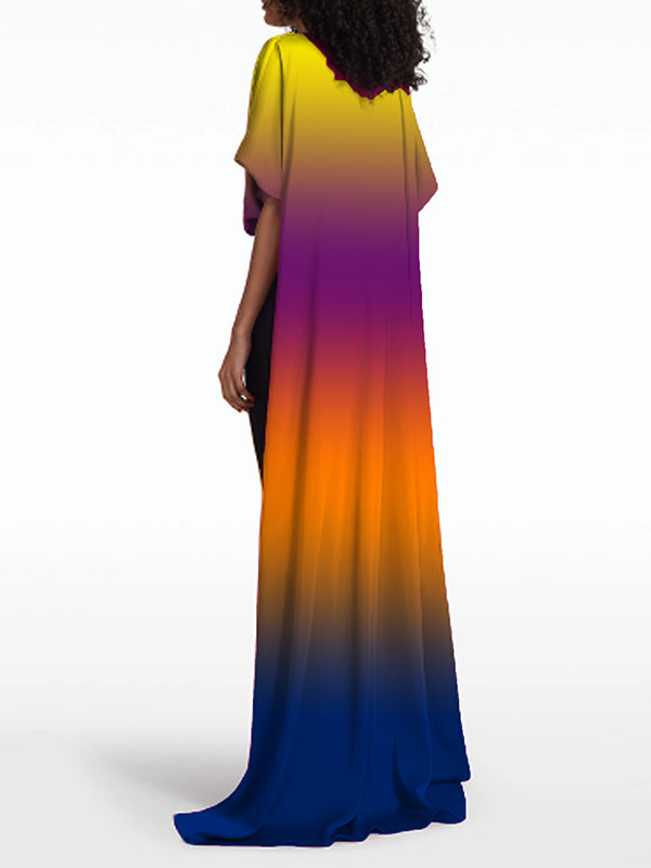Chic High-Low Contrast Gradient Tee: Stylish Half-Sleeve Round Neck Top YELLOW / S YELLOW / M YELLOW / L YELLOW / S-YELLOW / M-YELLOW / L-YELLOW / XL-YELLOW / 2XL-FUSCHIA / S-FUSCHIA / M-FUSCHIA / L-FUSCHIA / XL-FUSCHIA / 2XL-