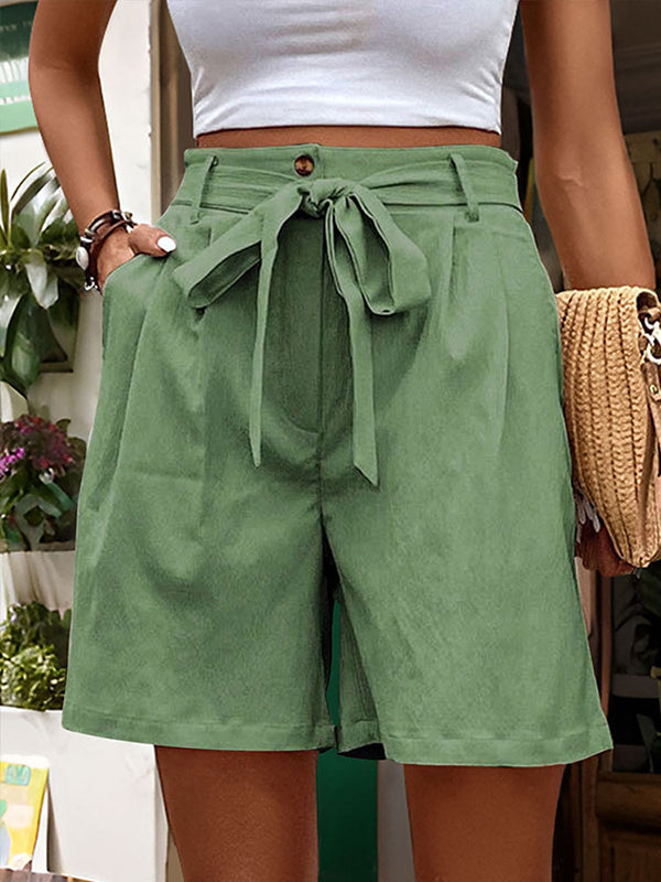 Chic High-Waisted Pleated Shorts with Tied Waist & Pockets