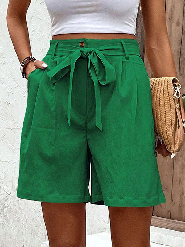 Chic High-Waisted Pleated Shorts with Tied Waist & Pockets