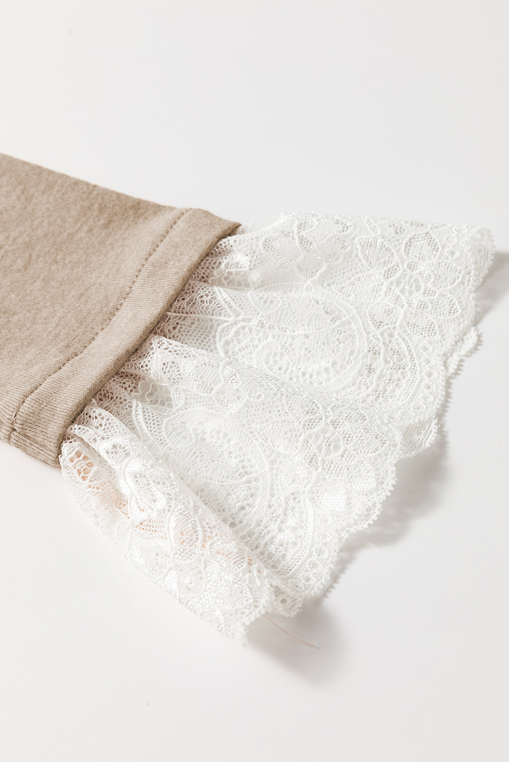 Parchment Seam Detail Lace Contrast Cuffs Raglan Sleeve Top Parchment / S / 75%Polyester+20%Viscose+5%Elastane Parchment / M / 75%Polyester+20%Viscose+5%Elastane