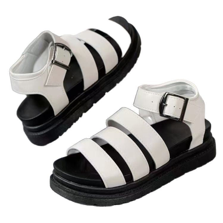 Open Toe Platform Buckle Sandals White
