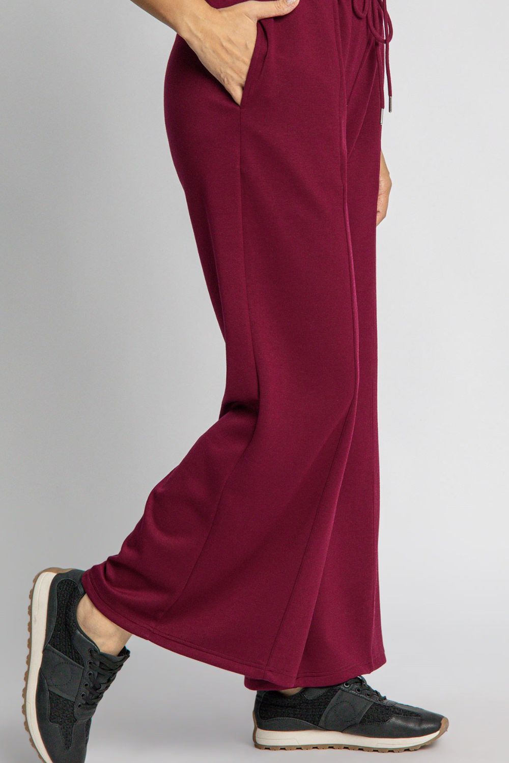 Umgee Full Size Drawstring Wide Leg Pants with Pockets Merlot / S Merlot / M