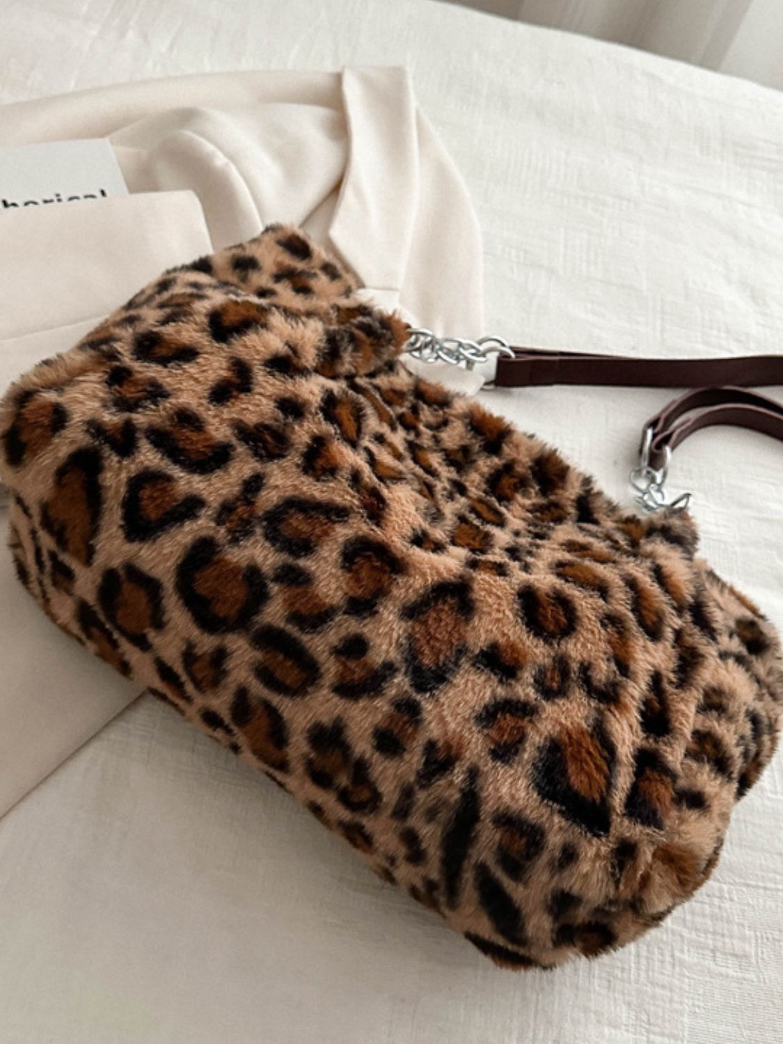 Faux Fur Leopard Shoulder Bag Brown / One Size Beige / One Size