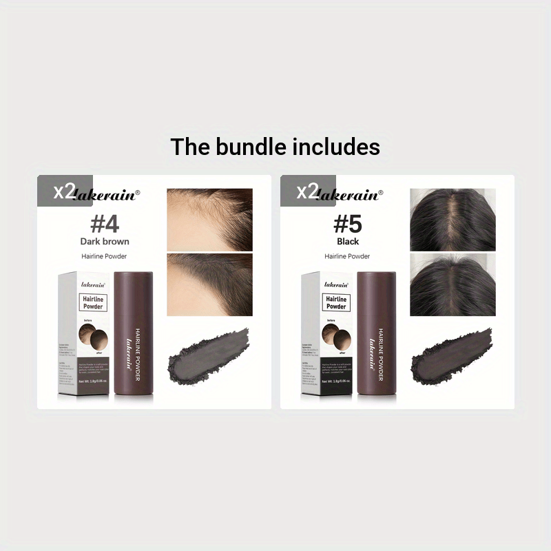 Waterproof Hairline Powder Stick - Long-Lasting Concealer for Gray Roots and Thinning Hair 4# Dark Brown*2+5# Black*2