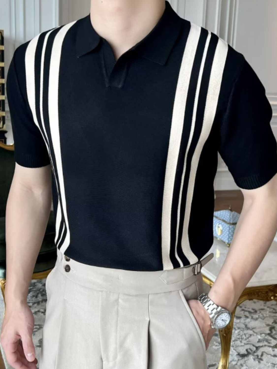Men's Plus Size Contrast Collared Neck Short Sleeve Polo Ivory / M Blue / XL Blue / 3XL Ivory / M-Blue / XL-Blue / 3XL-Ivory / 3XL-Black / 2XL-Blue / 2XL-Black / XL-Ivory / 2XL-Ivory / L-Ivory / XL-Blue / M-Blue / L-Black / M-Black / 3XL-Black / L-
