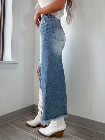 High-Waist Raw Hem Asymmetry Denim Skirt Light / S Light / M Light / L Light / S-Light / M-Light / L-Light / XL-Light / 2XL-