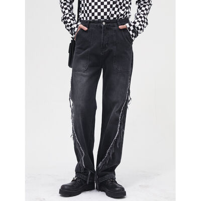 Raw Hem Jeans with Pockets Dark / L Dark / M Dark / S Dark / L-Dark / M-Dark / S-Dark / XL-