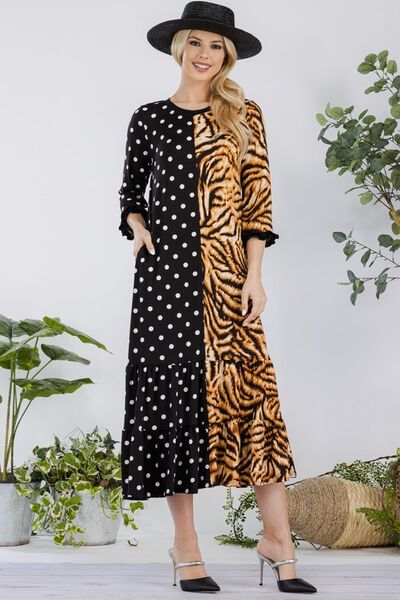 Celeste Full Size Polka Dot & Leopard Round Neck Midi Dress Plus Size Black Leopard Polka / 1XL Black Leopard Polka / 2XL Black Leopard Polka / 3XL Black Leopard Polka / 1XL-Black Leopard Polka / 2XL-Black Leopard Polka / 3XL-Black Leopard Polka / S-Black Leopard Polka / M-Black Leopard Polka / L-Black Leopard Polka / XL-