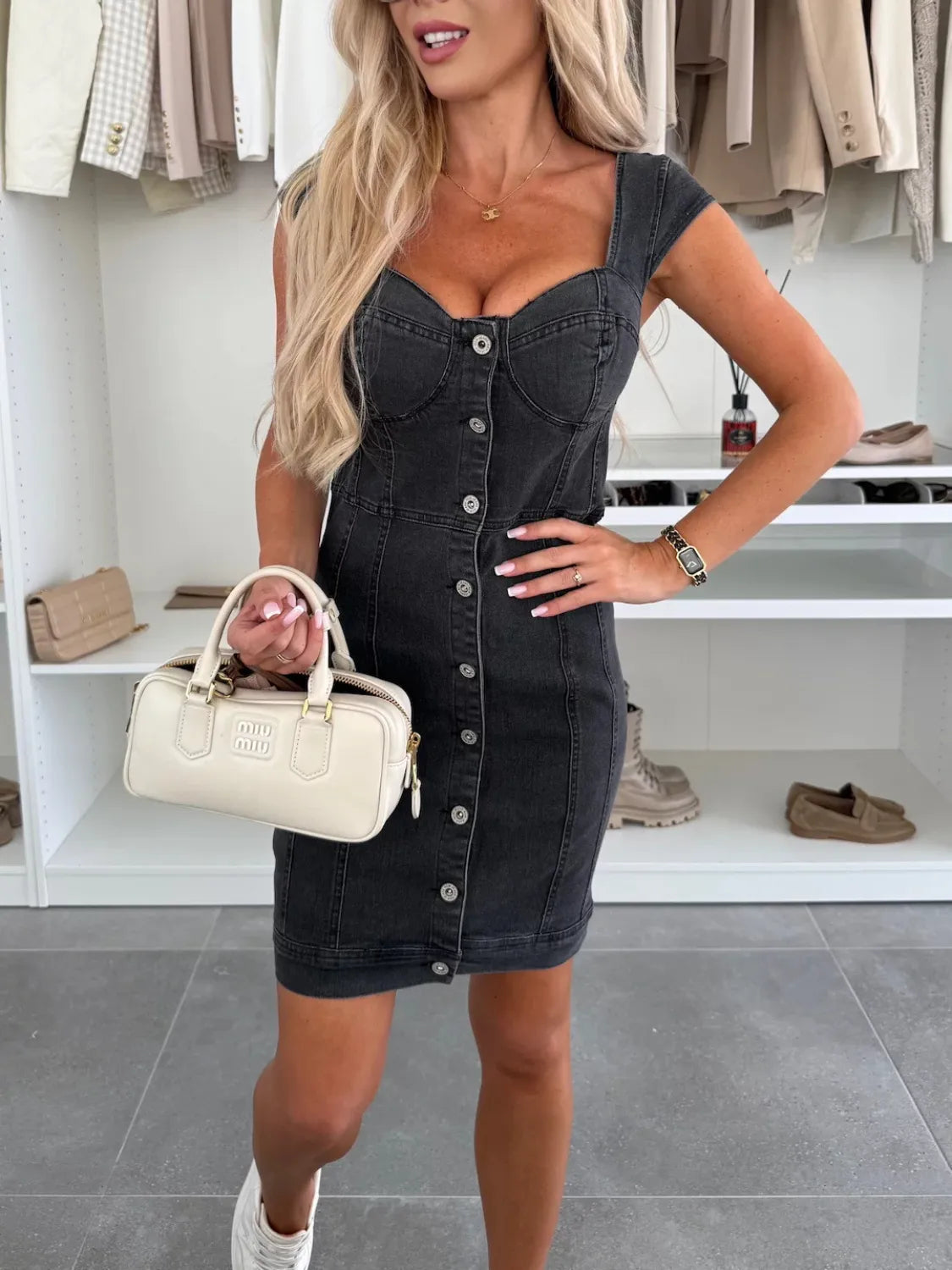 Sweetheart Neck Cap Sleeve Denim Dress Light Blue / S Black / L Black / S Light Blue / S-Black / L-Black / S-Light Blue / M-Light Blue / L-Light Blue / XL-Black / M-Black / XL-