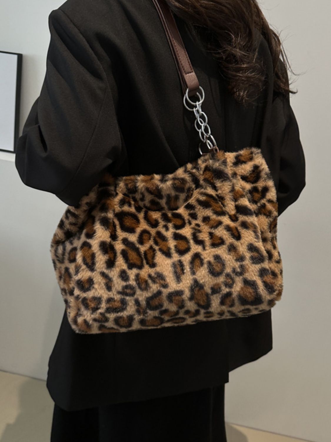 Faux Fur Leopard Shoulder Bag Brown / One Size Beige / One Size