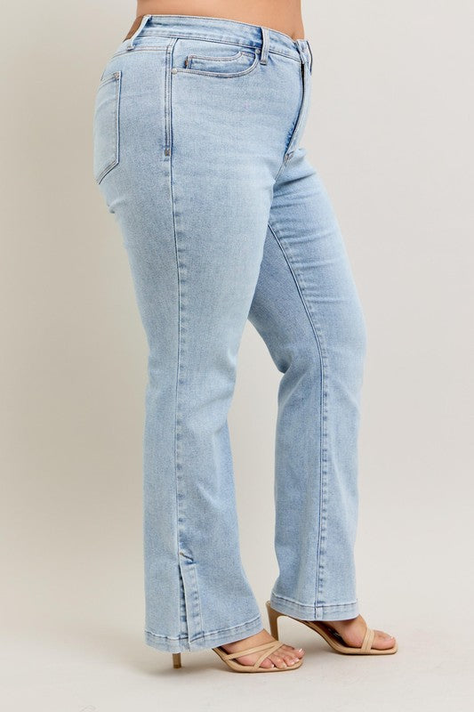 Judy Blue Full Size Tummy Control Vintage Wash Side Slit Slim Boot Jeans Plus Size Light / 14W Light / 16W Light / 18W Light / 14W-Light / 16W-Light / 18W-Light / 20W-Light / 22W-Light / 24W-Light / 0(24)-Light / 1(25)-Light / 3(26)-Light / 5(27)-Light / 7(28)-Light / 9(29)-Light / 11(30)-Light / 13(31)-Light / 15(32)-