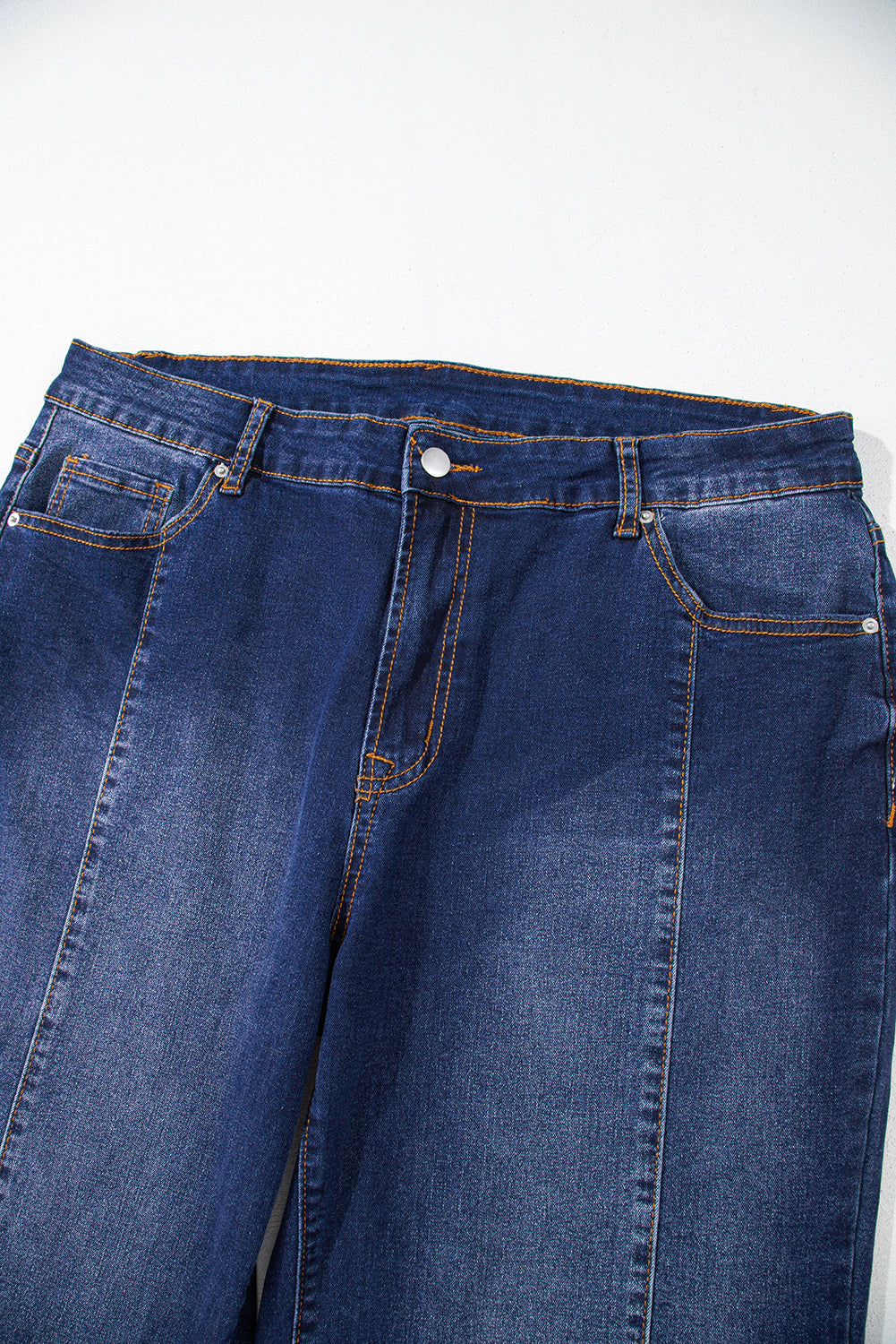 Navy Blue Plus Size Seamed Wide Leg High Waist Jeans Navy Blue / 1X Navy Blue / 2X