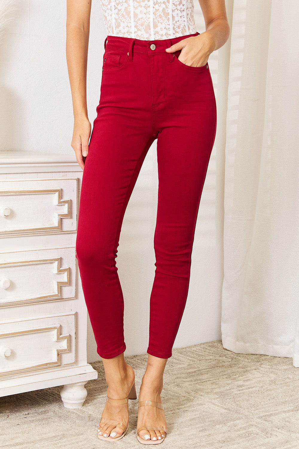 Judy Blue Full Size High Waist Tummy Control Skinny Jeans Scarlet / 0(24) Scarlet / 1(25)