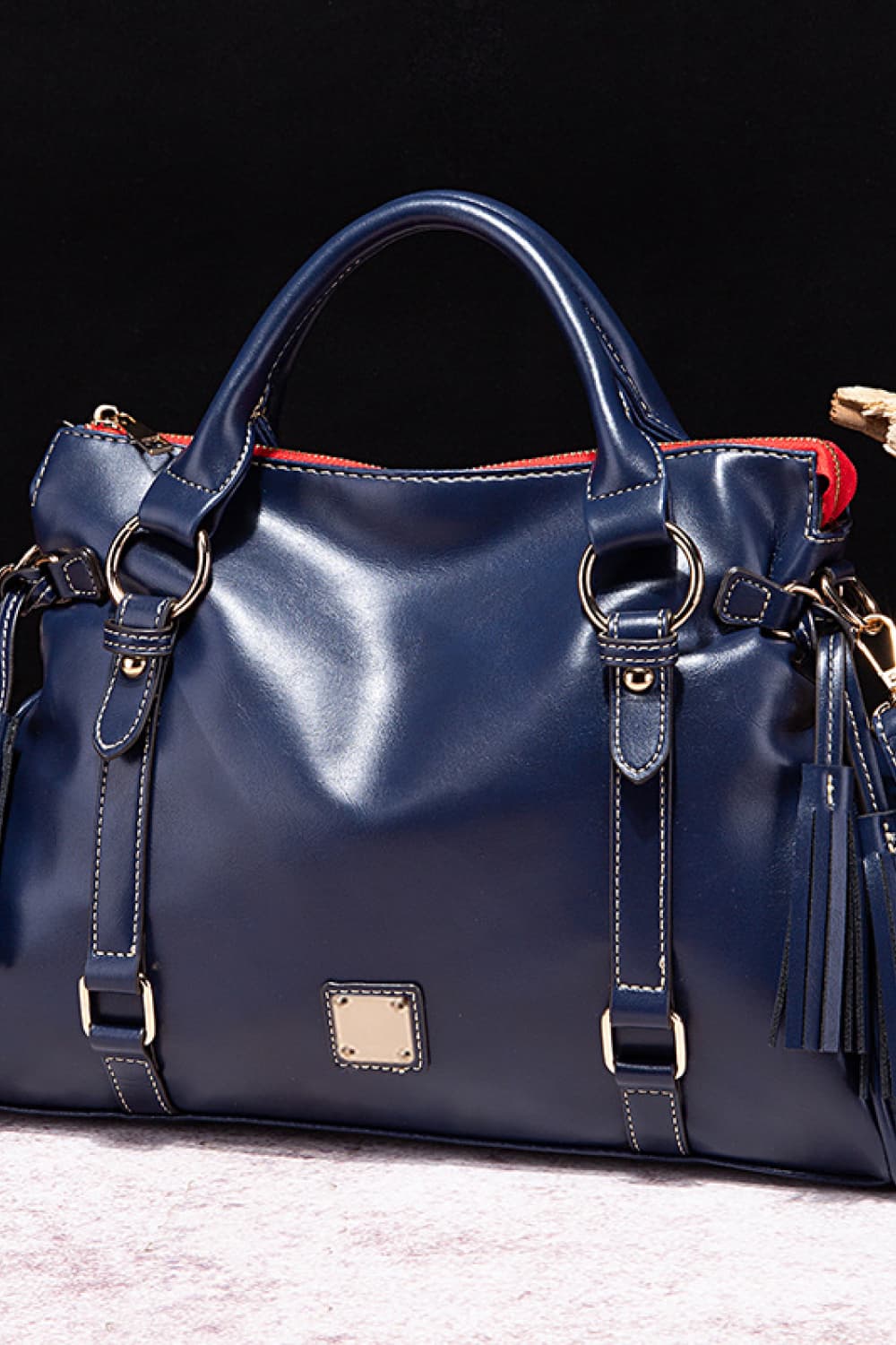 PU Leather Handbag with Tassels Caramel / One Size Blue Purple / One Size