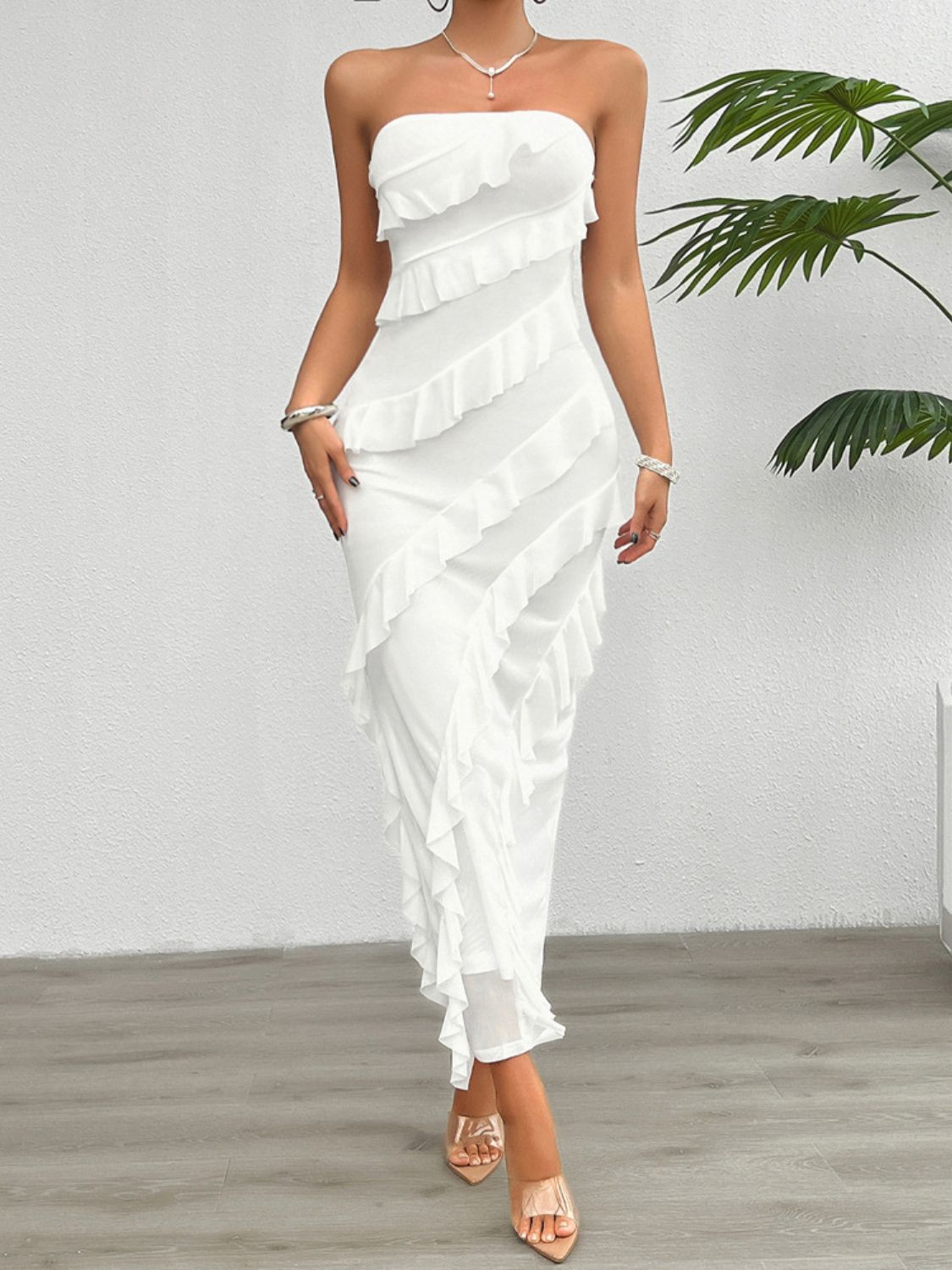 Devine Ruffled Slit Back Tube Maxi Dress Light Blue / M Light Blue / L Light Blue / XL Light Blue / M-Light Blue / L-Light Blue / XL-Pink / S-Pink / M-Pink / L-Pink / XL-White / S-White / M-White / L-White / XL-Dark Green / S-Dark Green / M-Dark Green / L-Dark Green / XL-Light Blue / S-