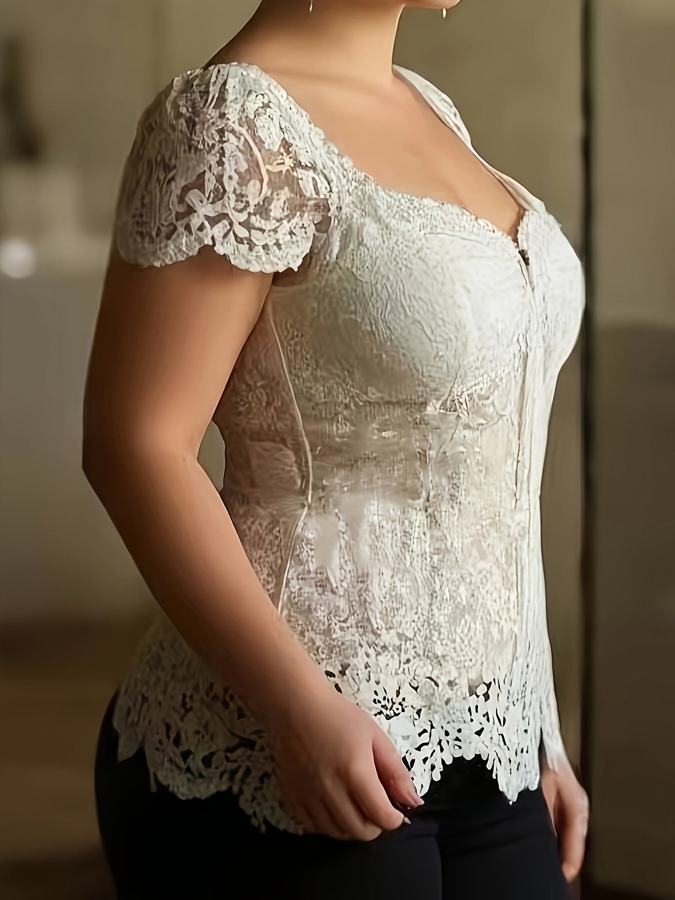 Lace Shirt Short Sleeve T-Shirt Women'S Summer Tight Crop Shirt Temperament Top