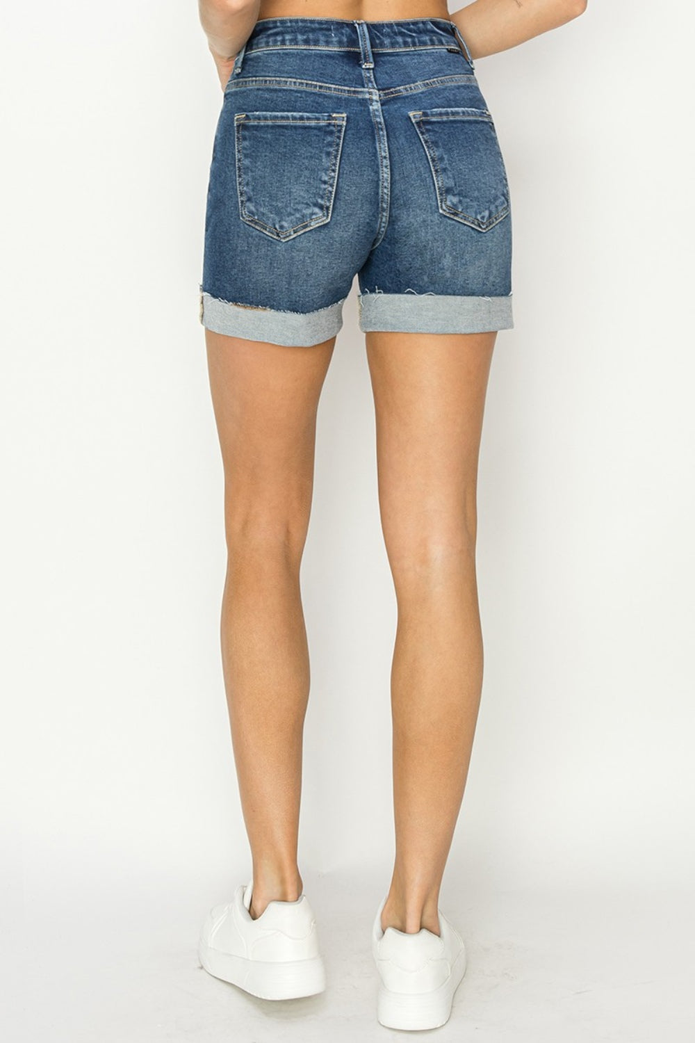 RISEN High Rise Cuffed Denim Shorts Dark / S Dark / M