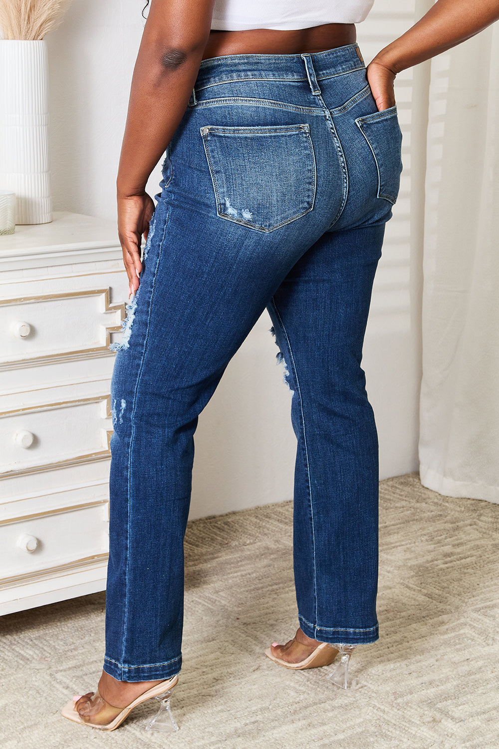 Judy Blue Full Size Mid Rise Hand Sand & Destroy Bootcut Jeans Dark / 1(25) Dark / 3(26)