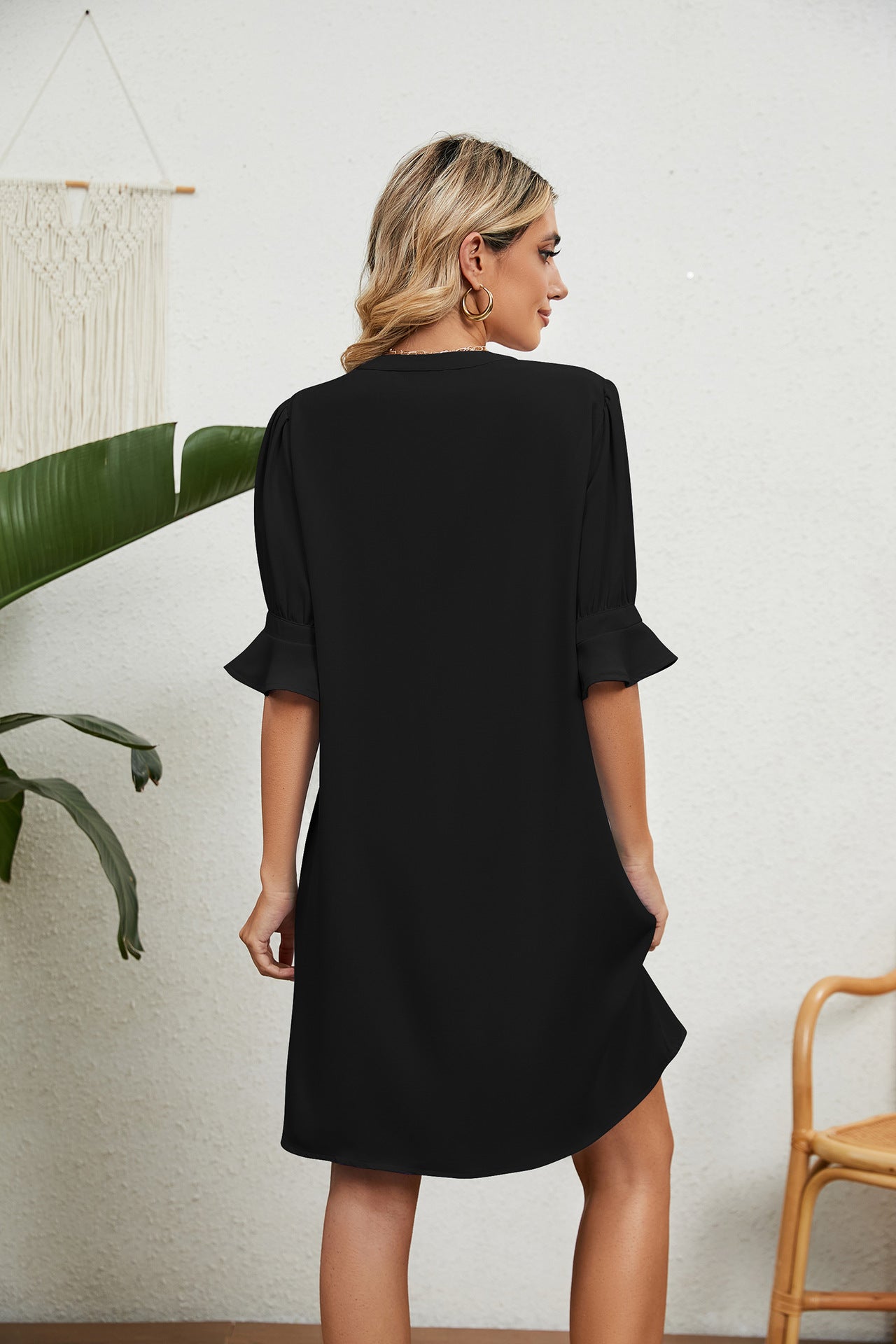Notched Neck Flounce Sleeve Dress White / 2XL Green / 2XL White / S White / 2XL-Green / 2XL-White / S-Sky Blue / M-Green / L-White / XL-Black / M-Green / M-Navy / 2XL-Navy / L-Sky Blue / 2XL-White / L-Black / 2XL-Black / XL-Sky Blue / L-Black / L-Navy / XL-Sky Blue / XL-Black / S-Navy / M-Sky Blue / S-Green / S-Navy / S-Green / XL-White / M-