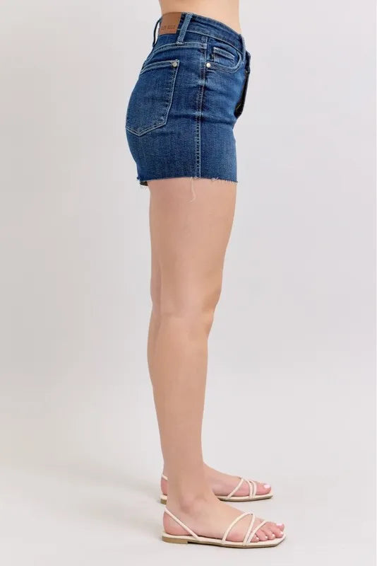 Judy Blue High Waist Criss-Cross Waistband Denim Shorts DK / M DK / S DK / L DK / M-DK / S-DK / L-DK / 1XL-DK / 3XL-DK / 2XL-