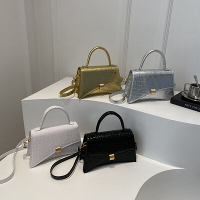 Solid Color PU Leather Handbag White / One Size Black / One Size Gold / One Size White / One Size-Black / One Size-Gold / One Size-Silver / One Size-