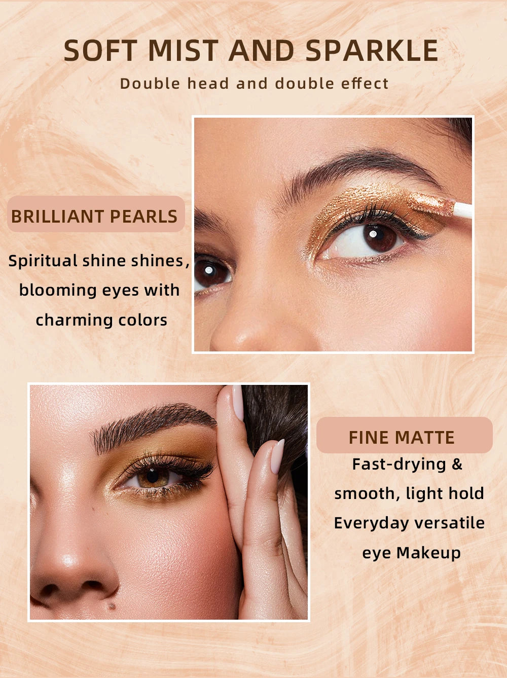 Double End Glitter Matte Eye shadow Stick Pencil Waterproof Bicolor Shimmer
