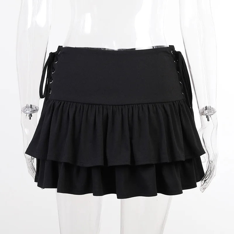 Goth Skirt Women Y2k E-girl High Waist Bandage Mini Skirt Dark Gothic Punk Emo Alt Club Wear