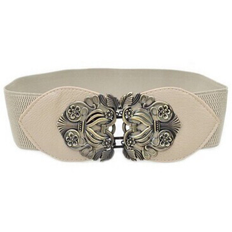 Carved Wide Belts For Women Black Simple Waist Elastic Ladies Waistband Round Buckle D / United States C / United States