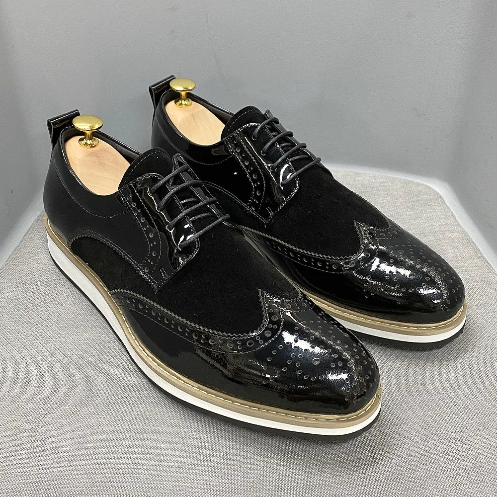 Luxury Brand Large Size Men's Flat Sneakers 6 to 13 Patent Leather Lace-up Black White Casual Shoes for Men