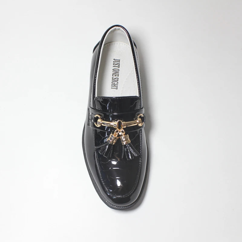 Boys Round Toe Tasseled Casual Slip On Loafers Kids Soft Rubber Sole