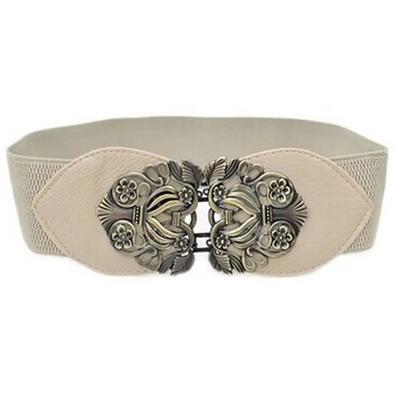 Carved Wide Belts For Women Black Simple Waist Elastic Ladies Waistband Round Buckle D / United States C / United States