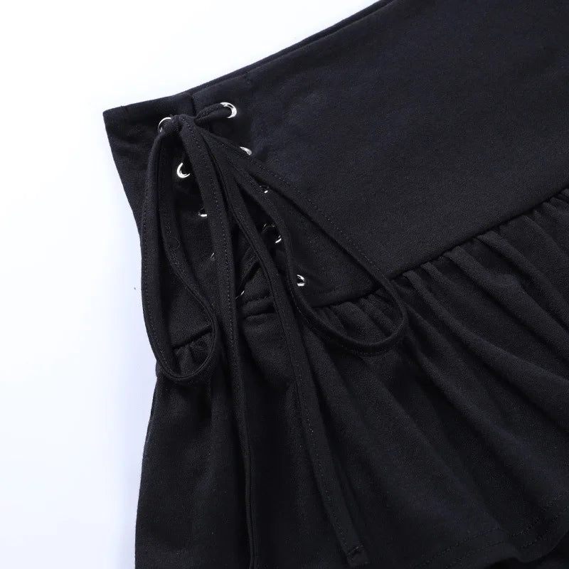 Goth Skirt Women Y2k E-girl High Waist Bandage Mini Skirt Dark Gothic Punk Emo Alt Club Wear