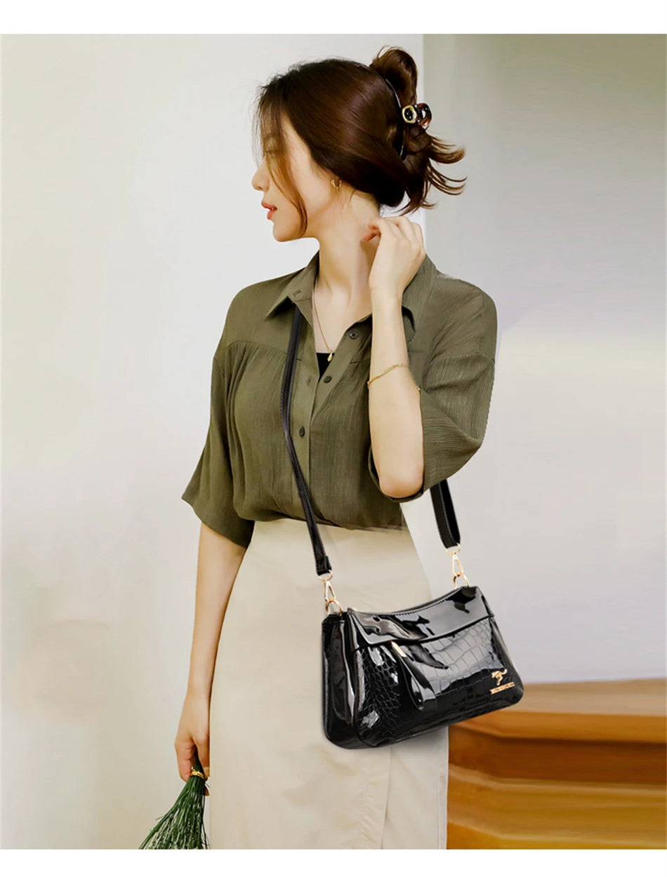 3 Layers Women Handbag Purses Luxury Designer Patent Leather Shoulder Messenger