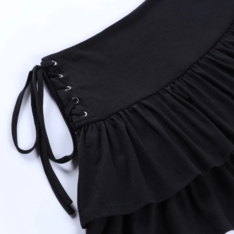 Goth Skirt Women Y2k E-girl High Waist Bandage Mini Skirt Dark Gothic Punk Emo Alt Club Wear