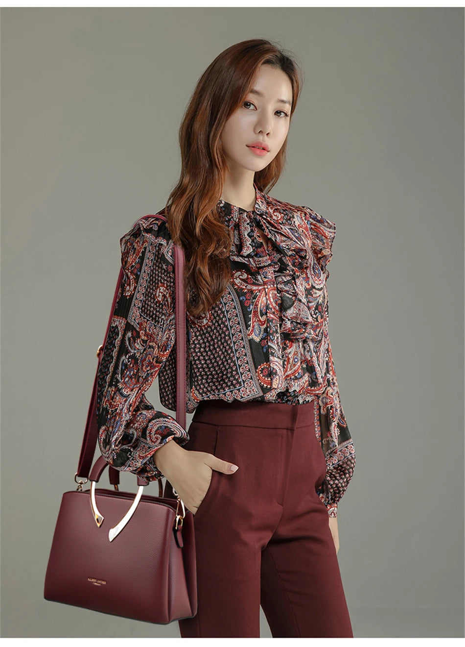 GENUINE VANDERWAH High Quality Leather Casual Tote Luxury Bags Designer Shoulder Crossbody Burgundy Gray Taro purple Burgundy-Gray-Taro purple-Blue-Black-