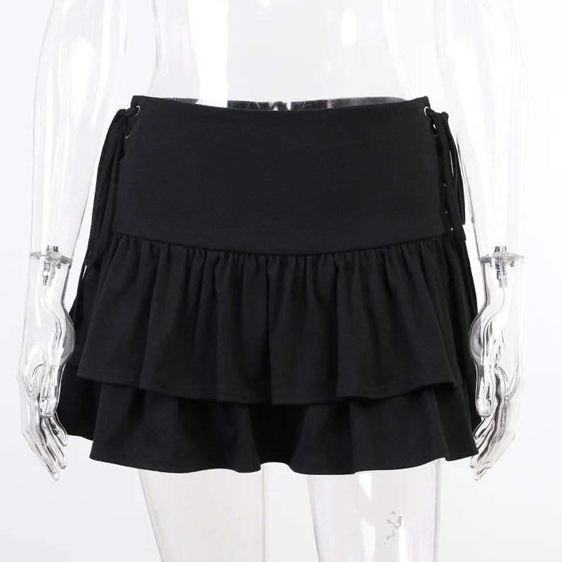 Goth Skirt Women Y2k E-girl High Waist Bandage Mini Skirt Dark Gothic Punk Emo Alt Club Wear