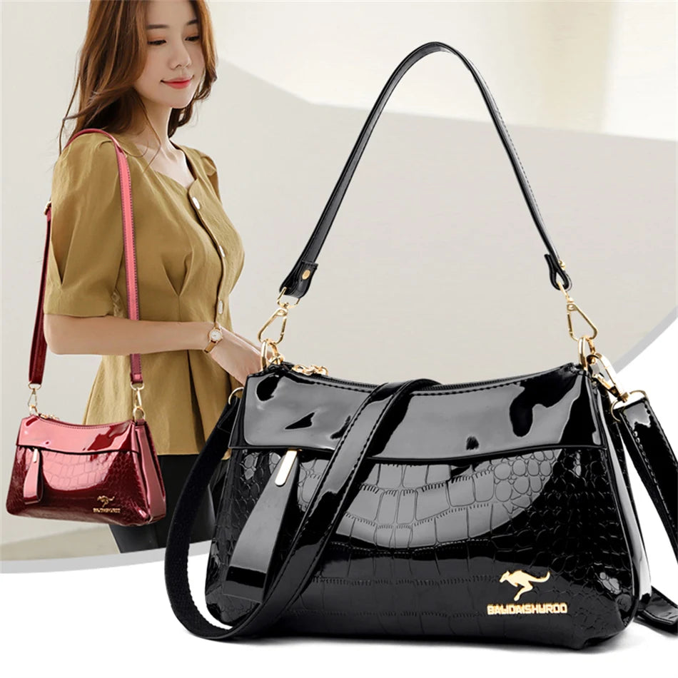 3 Layers Women Handbag Purses Luxury Designer Patent Leather Shoulder Messenger