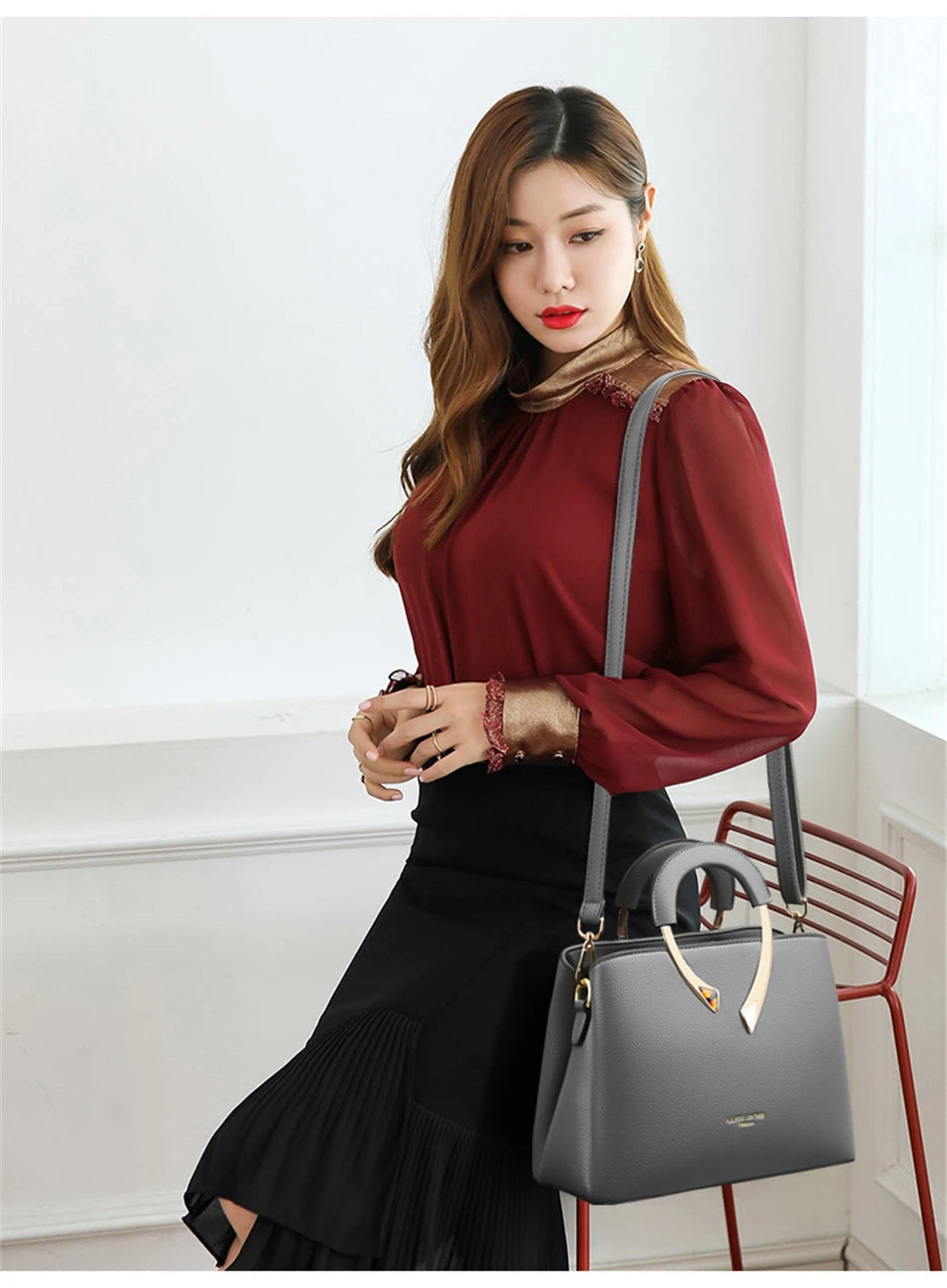 GENUINE VANDERWAH High Quality Leather Casual Tote Luxury Bags Designer Shoulder Crossbody Burgundy Gray Taro purple Burgundy-Gray-Taro purple-Blue-Black-